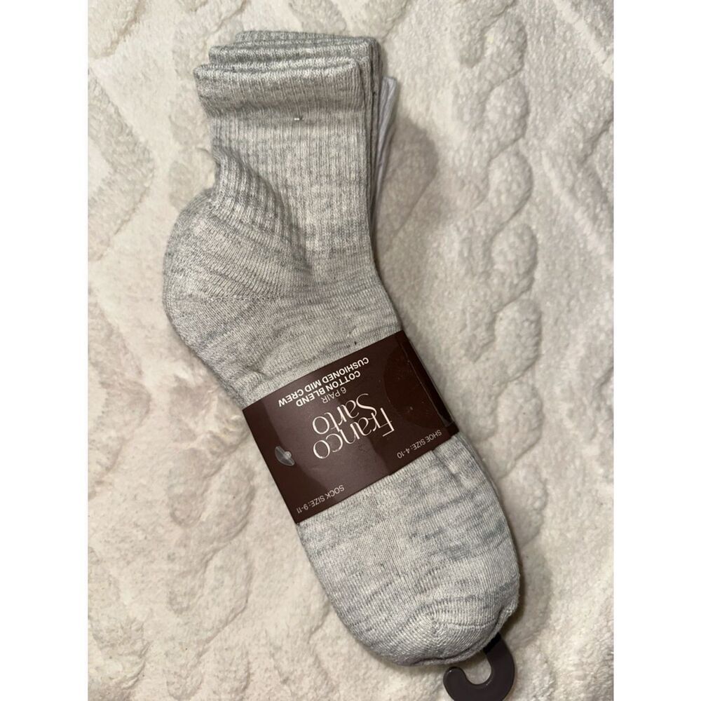 Franco Sarto 6 pack White Heather Gray Cushioned Mid Crew Cotton Blend Socks